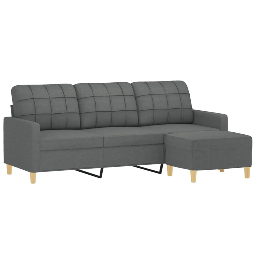 3-Seater Sofa Grey 180cm Fabric Lounge Seat with Footstool