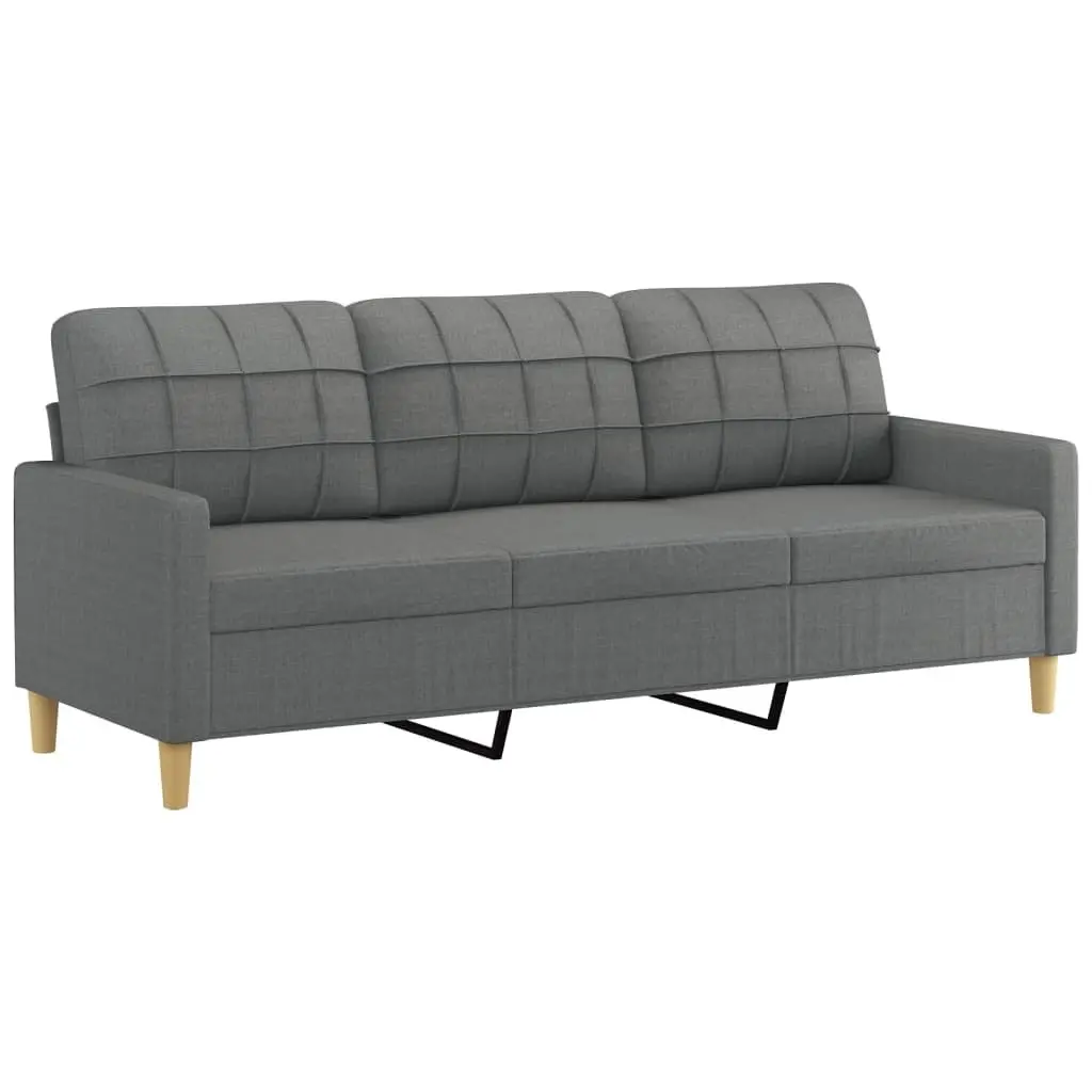 3-Seater Sofa Grey 180cm Fabric Lounge Seat with Footstool