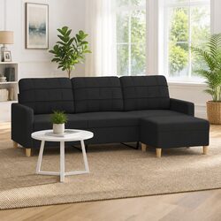 Black 3-Seater Sofa with Footstool for Cozy Living Rooms