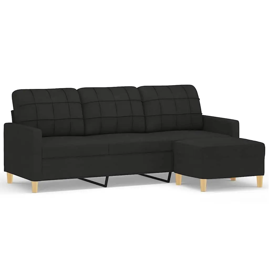 3-Seater Sofa with Footstool Black 180cm Fabric Plywood and Metal