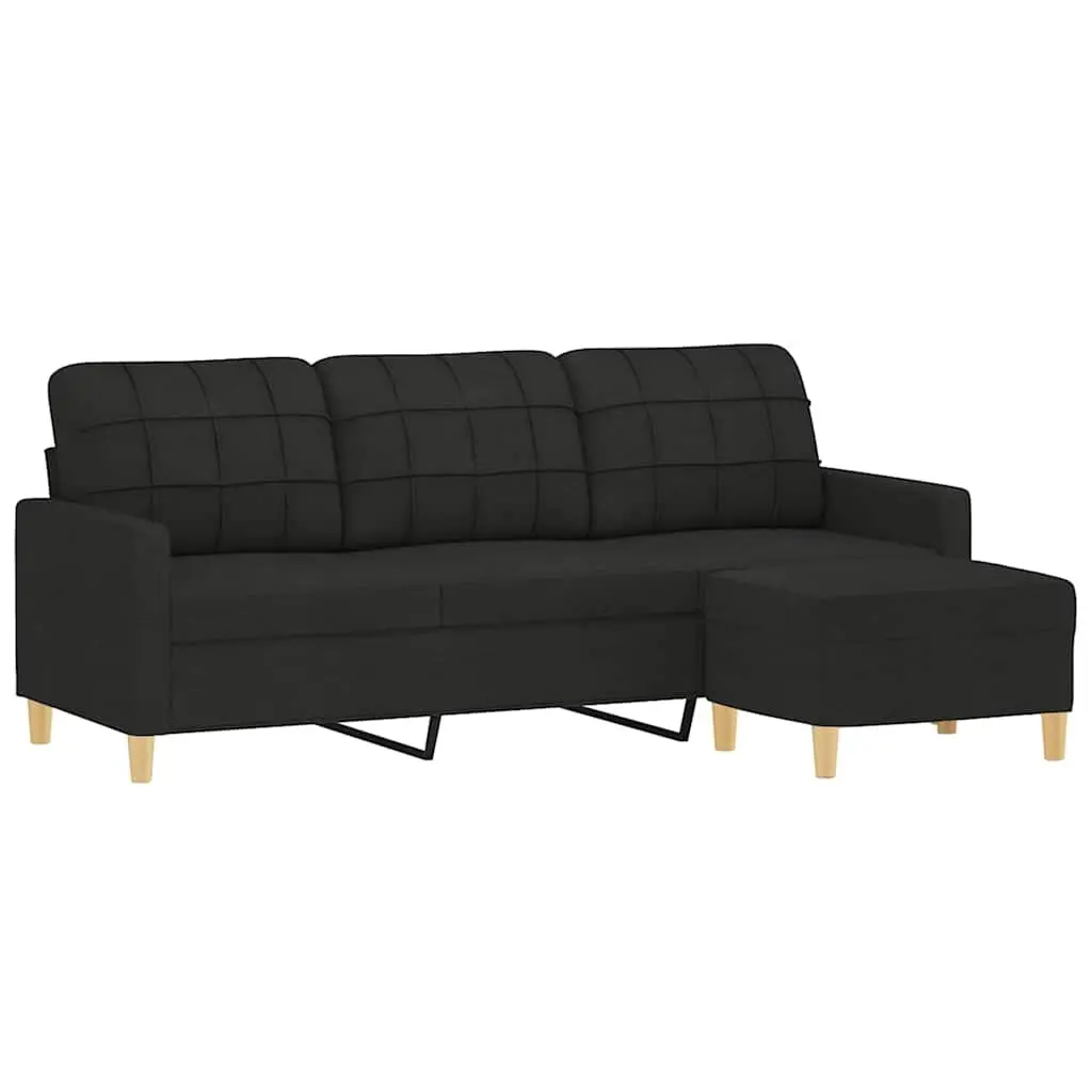 3-Seater Sofa with Footstool Black 180cm Fabric Plywood and Metal