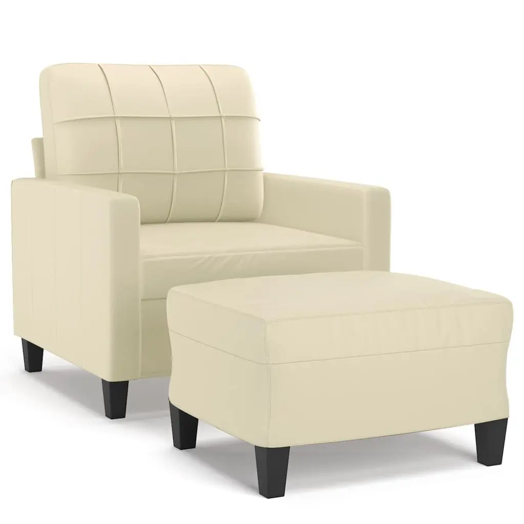 Cream Faux Leather Sofa Chair with Footstool
