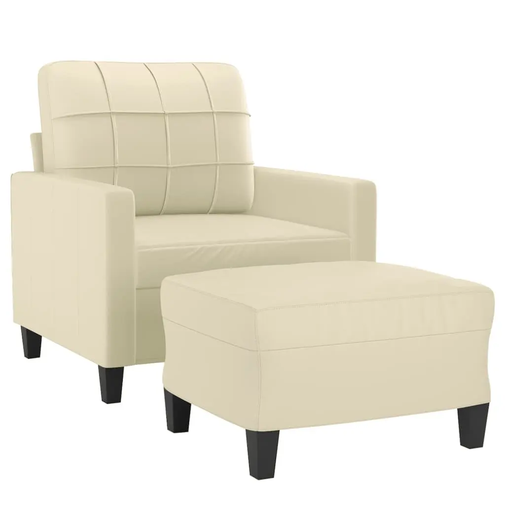 Cream Faux Leather Sofa Chair with Footstool