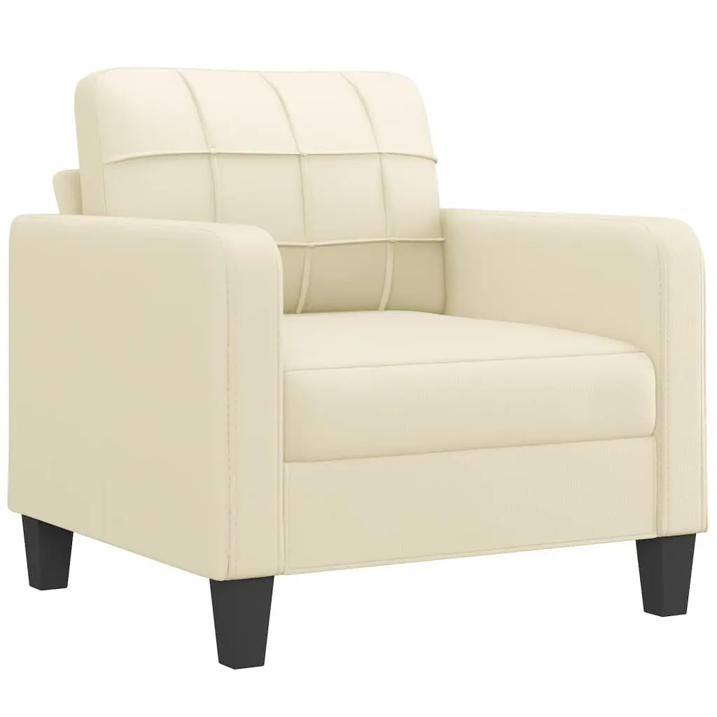Cream Faux Leather Sofa Chair with Footstool