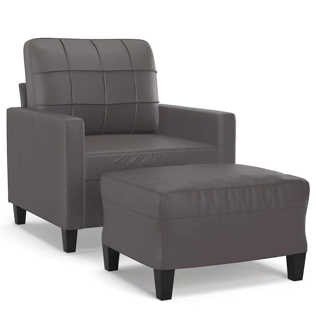 Grey Faux Leather Sofa Chair with Footstool