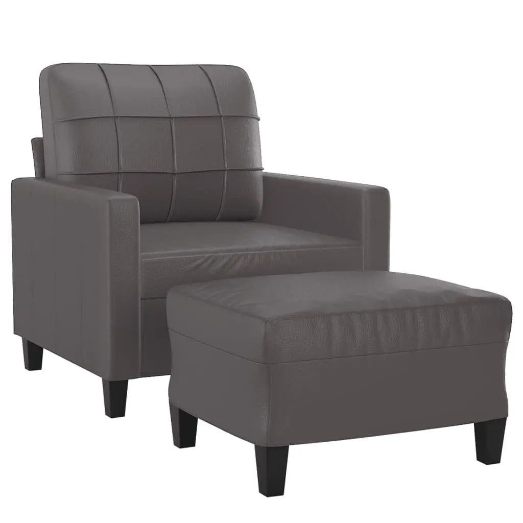 Grey Faux Leather Sofa Chair with Footstool