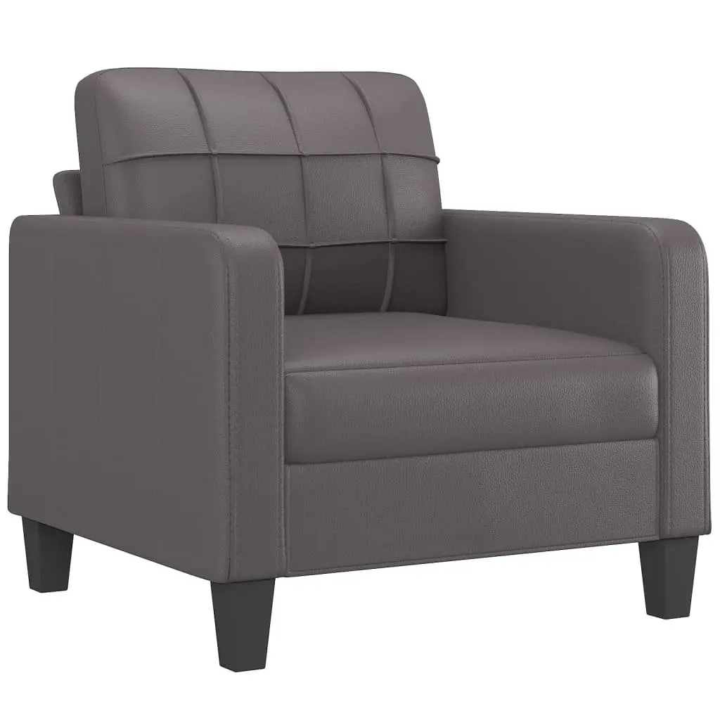 Grey Faux Leather Sofa Chair with Footstool