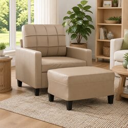 Brown Faux Leather Sofa Chair with Footstool