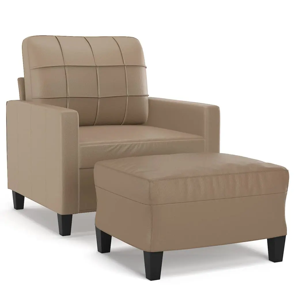 Sofa Chair Brown Faux Leather Compact Armchair with Footstool