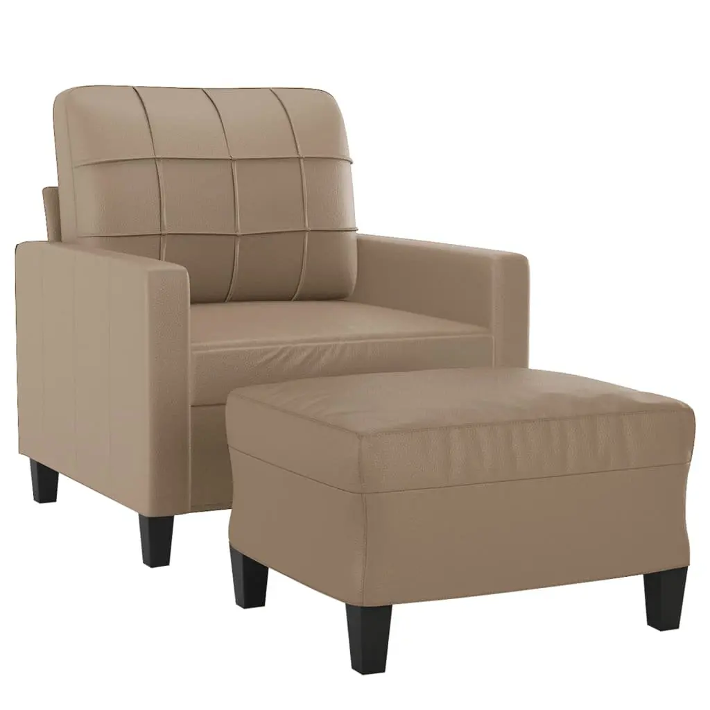 Sofa Chair Brown Faux Leather Compact Armchair with Footstool