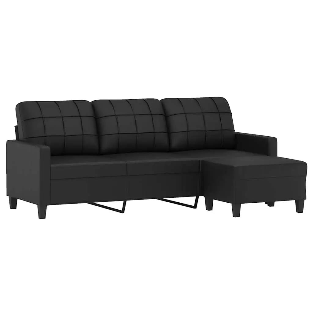 3-Seater Sofa Black Faux Leather 180cm Living Room Furniture