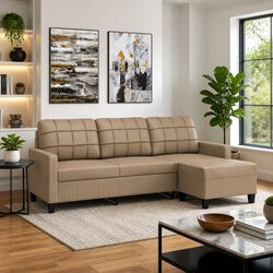 Brown Faux Leather 3-Seater Sofa with Footstool 180cm