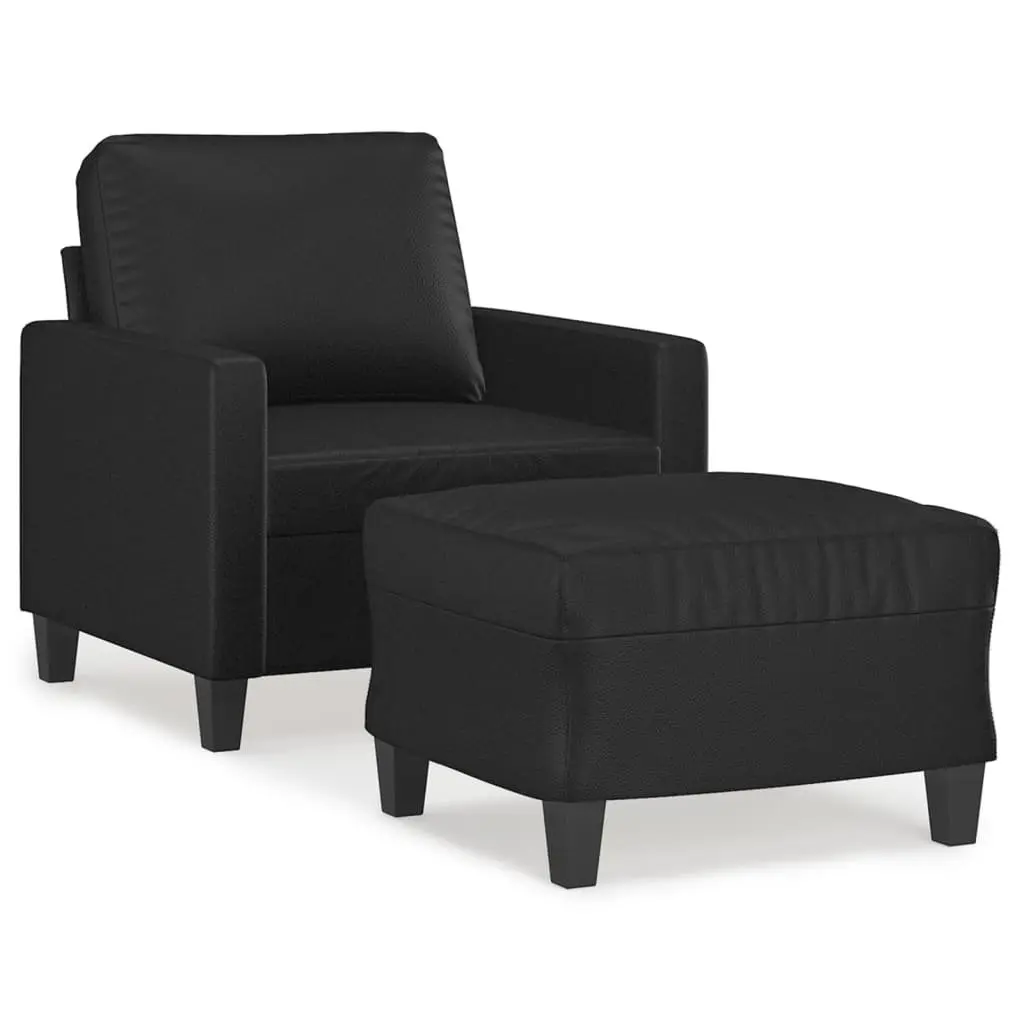 Sofa Chair Black Faux Leather Lounge Seat with Footstool Compact Size