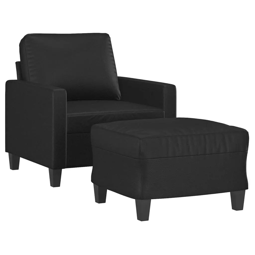 Sofa Chair Black Faux Leather Lounge Seat with Footstool Compact Size