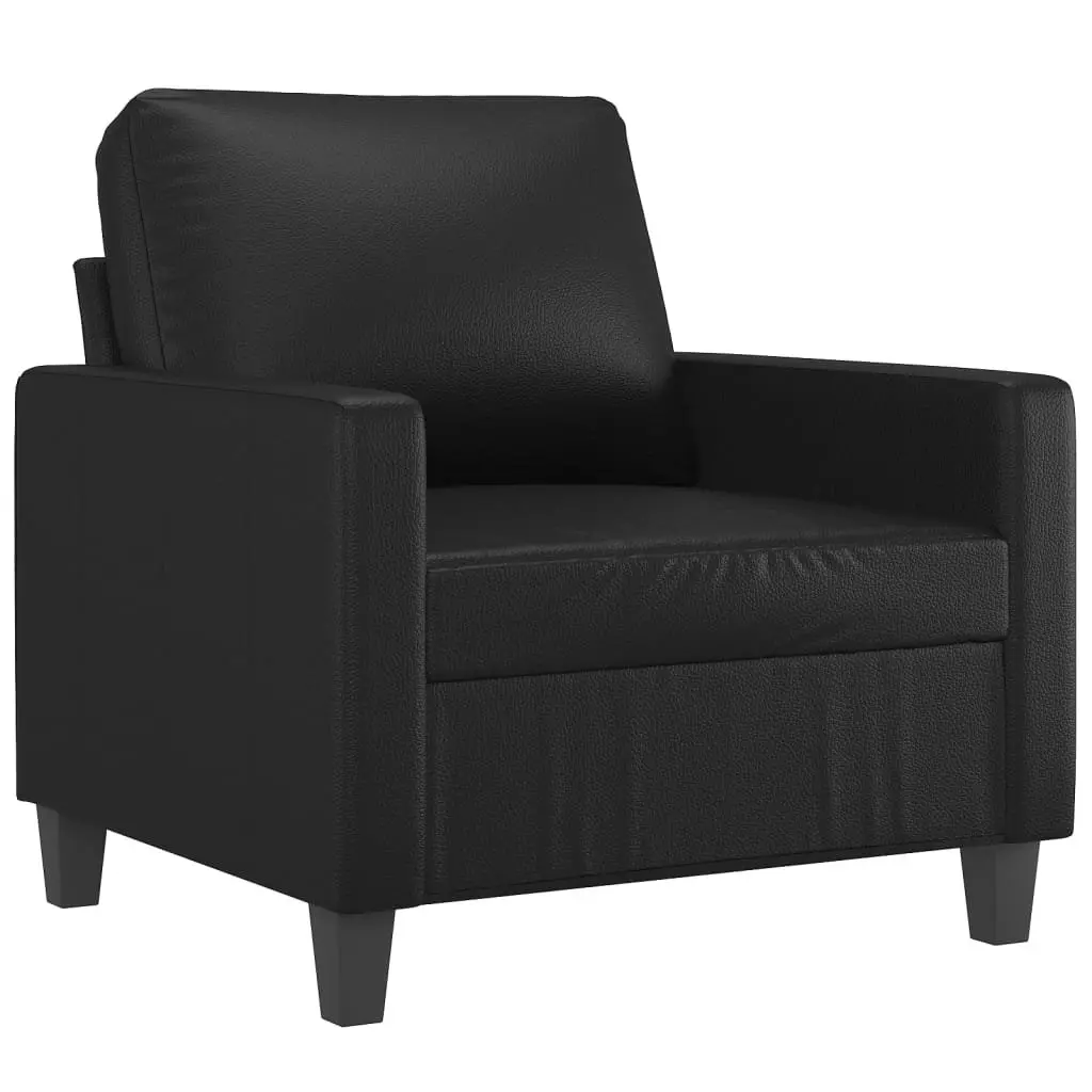 Sofa Chair Black Faux Leather Lounge Seat with Footstool Compact Size