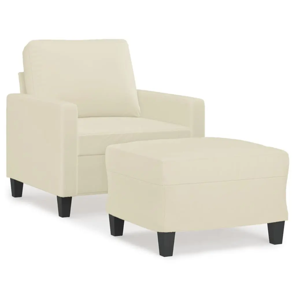 Cream Faux Leather Sofa Chair with Footstool
