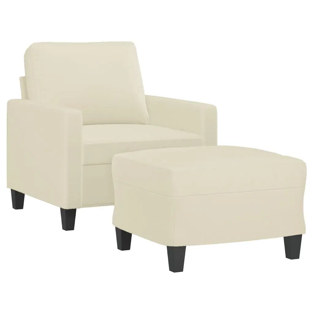 Cream Faux Leather Sofa Chair with Footstool