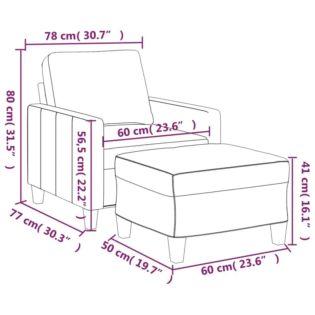 Cream Faux Leather Sofa Chair with Footstool