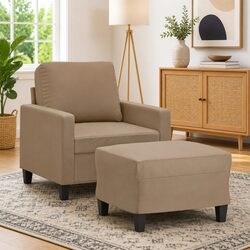 Brown Faux Leather Sofa Chair with Footstool