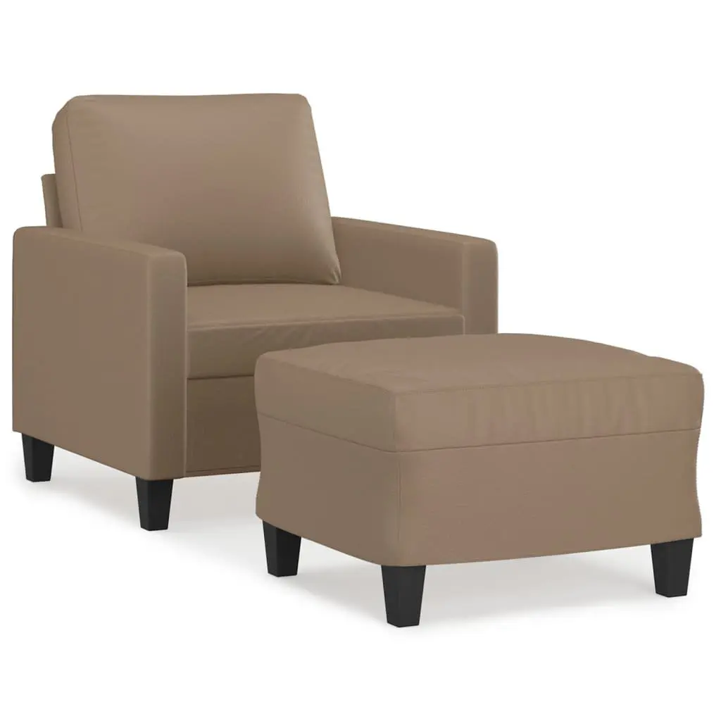 Sofa Chair Brown Faux Leather Lounge Seat with Footstool Padded Armchair