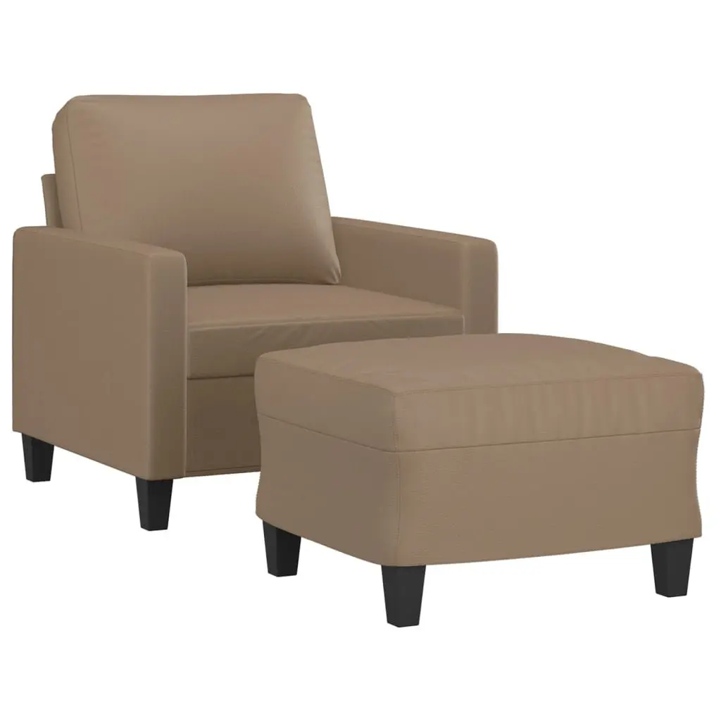 Sofa Chair Brown Faux Leather Lounge Seat with Footstool Padded Armchair