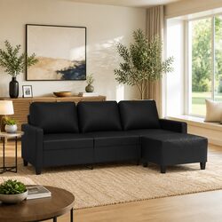 Comfortable 3-Seater Sofa with Footstool in Black