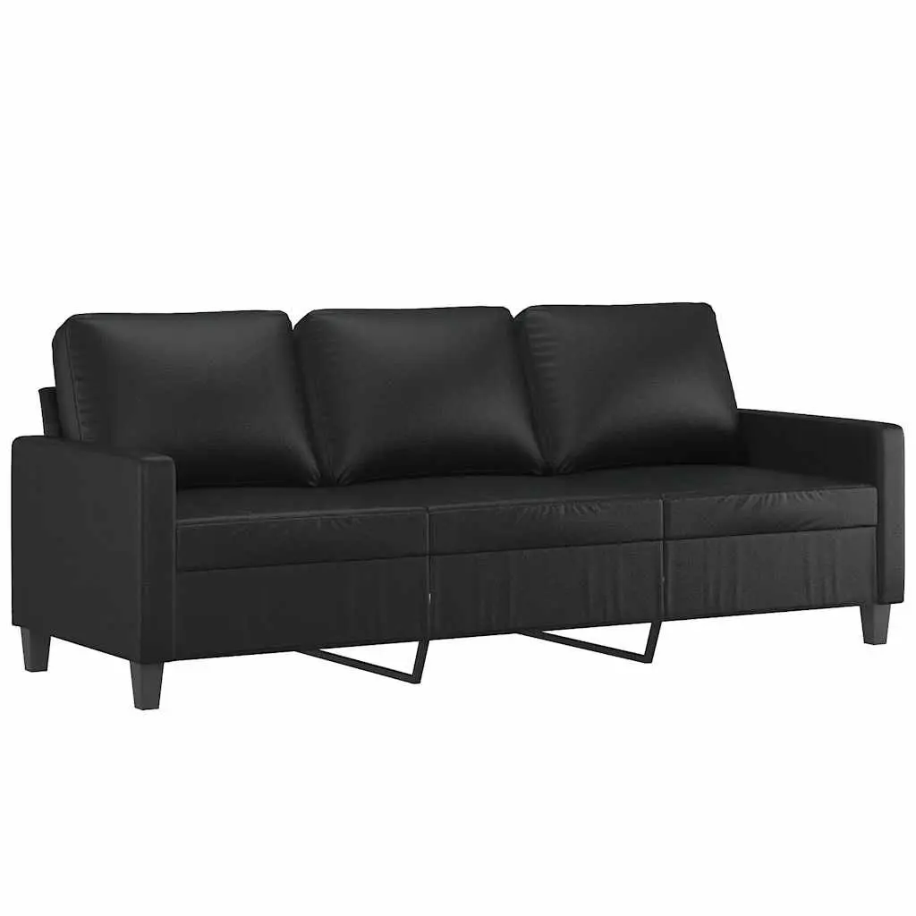 3-Seater Sofa Black Faux Leather 180cm Plywood and Metal Living Room Furniture