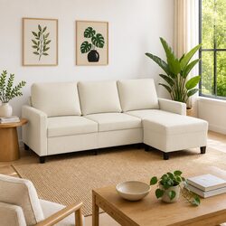 Cream 3-Seater Sofa with Footstool for Living Spaces