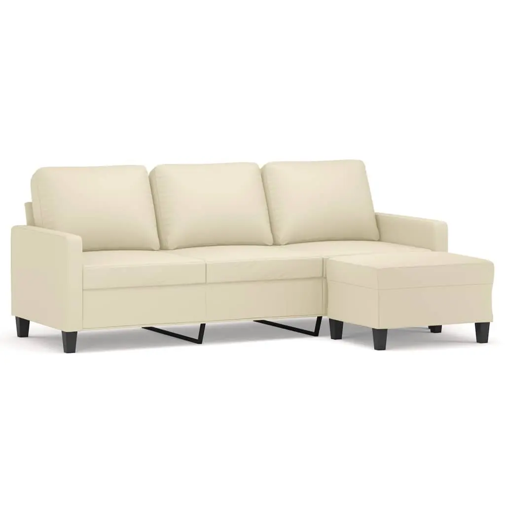 3-Seater Sofa Cream 180cm Faux Leather Lounge Couch with Footstool