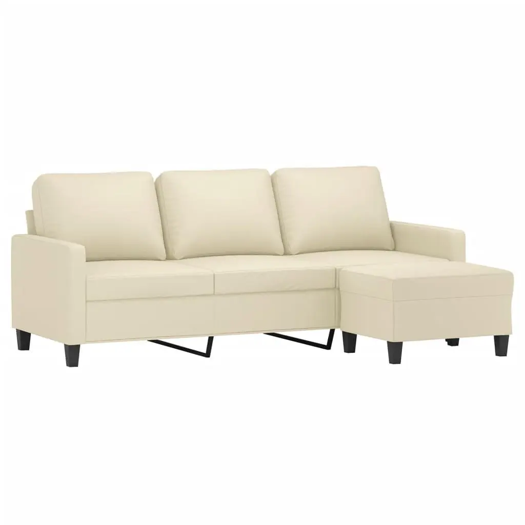 3-Seater Sofa Cream 180cm Faux Leather Lounge Couch with Footstool