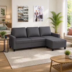 Stylish 3-Seater Sofa with Footstool in Grey