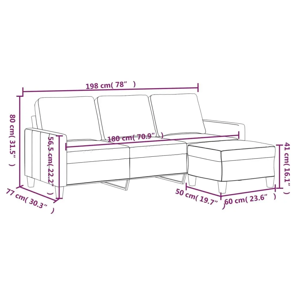 3-Seater Sofa Grey 180cm Faux Leather with Footstool