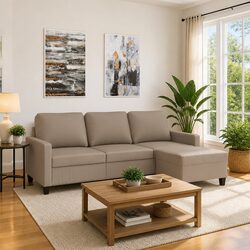 Comfortable 3-Seater Sofa with Footstool in Brown Faux Leather