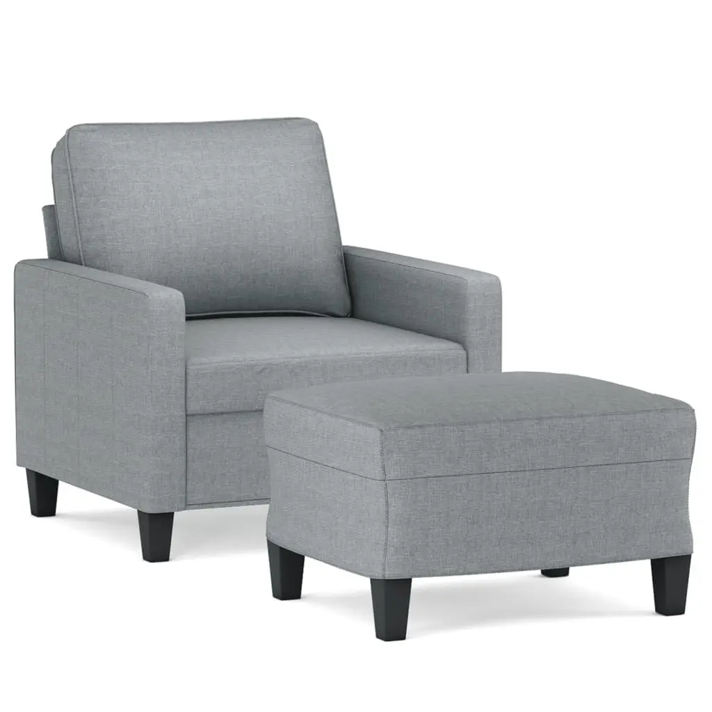 Sofa Armchair Light Grey Fabric with Footstool Living Room Seat
