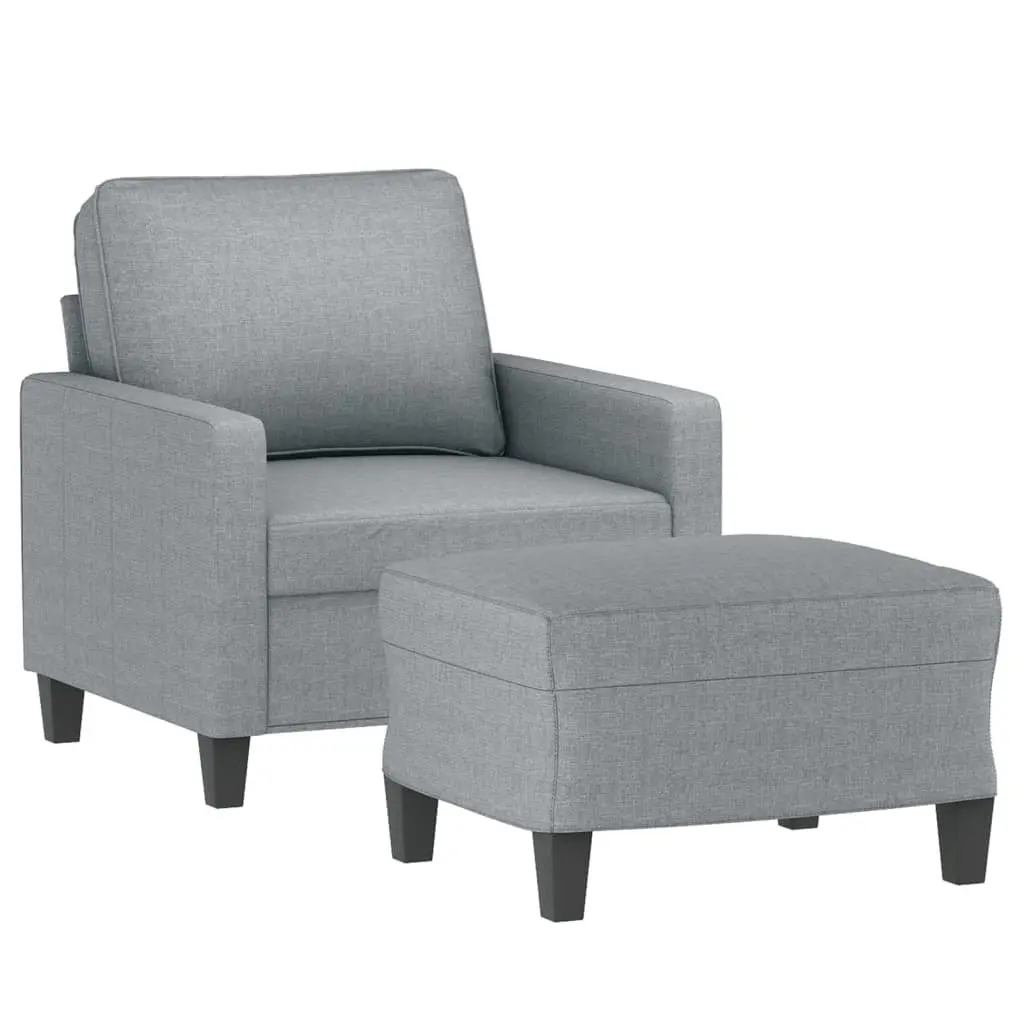 Sofa Armchair Light Grey Fabric with Footstool Living Room Seat
