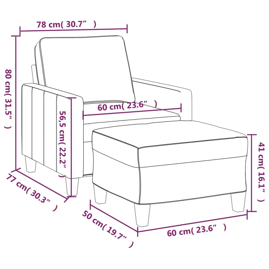 Sofa Armchair Light Grey Fabric with Footstool Living Room Seat