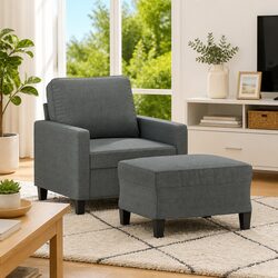 Grey Fabric Armchair with Matching Footstool