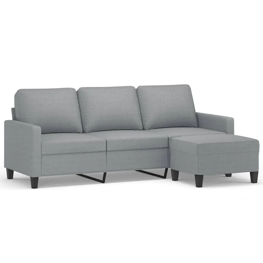3-Seater Sofa Grey Fabric 180cm Plywood and Metal Frame with Footstool