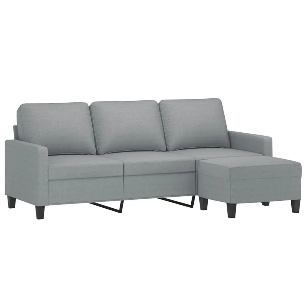 3-Seater Sofa Grey Fabric 180cm Plywood and Metal Frame with Footstool