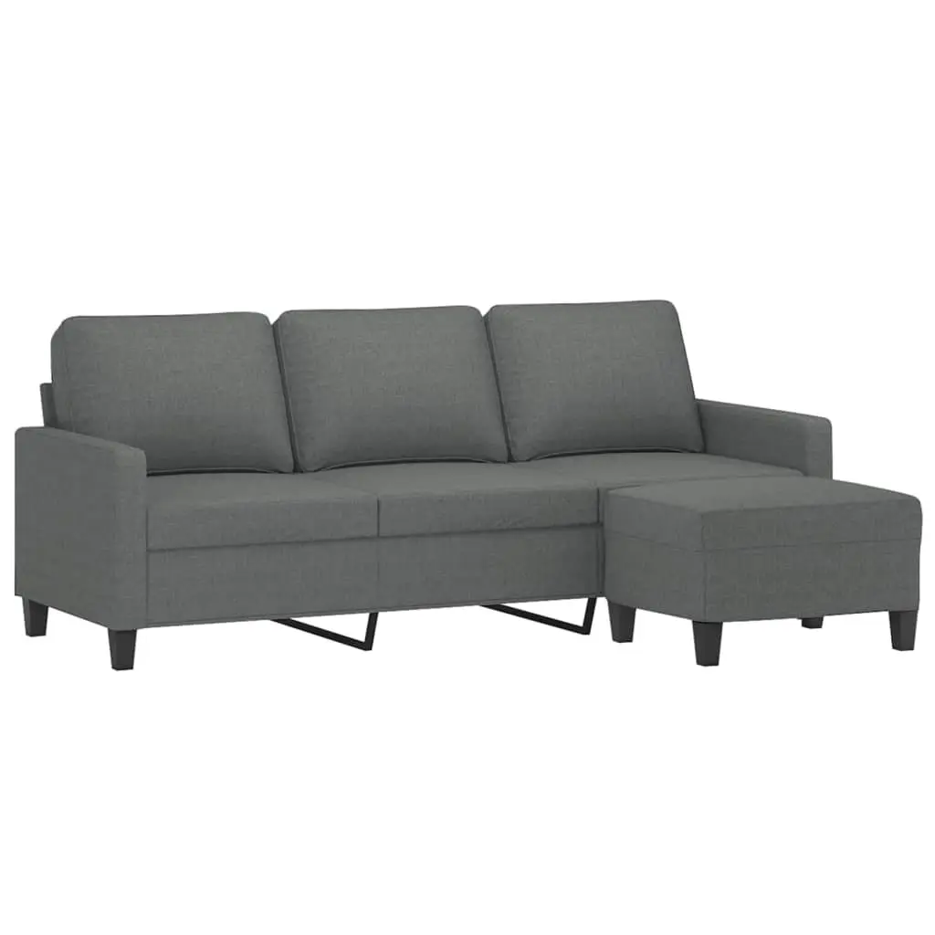 3-Seater Sofa with Footstool Grey 180cm Living Room Lounge Couch Fabric Seat