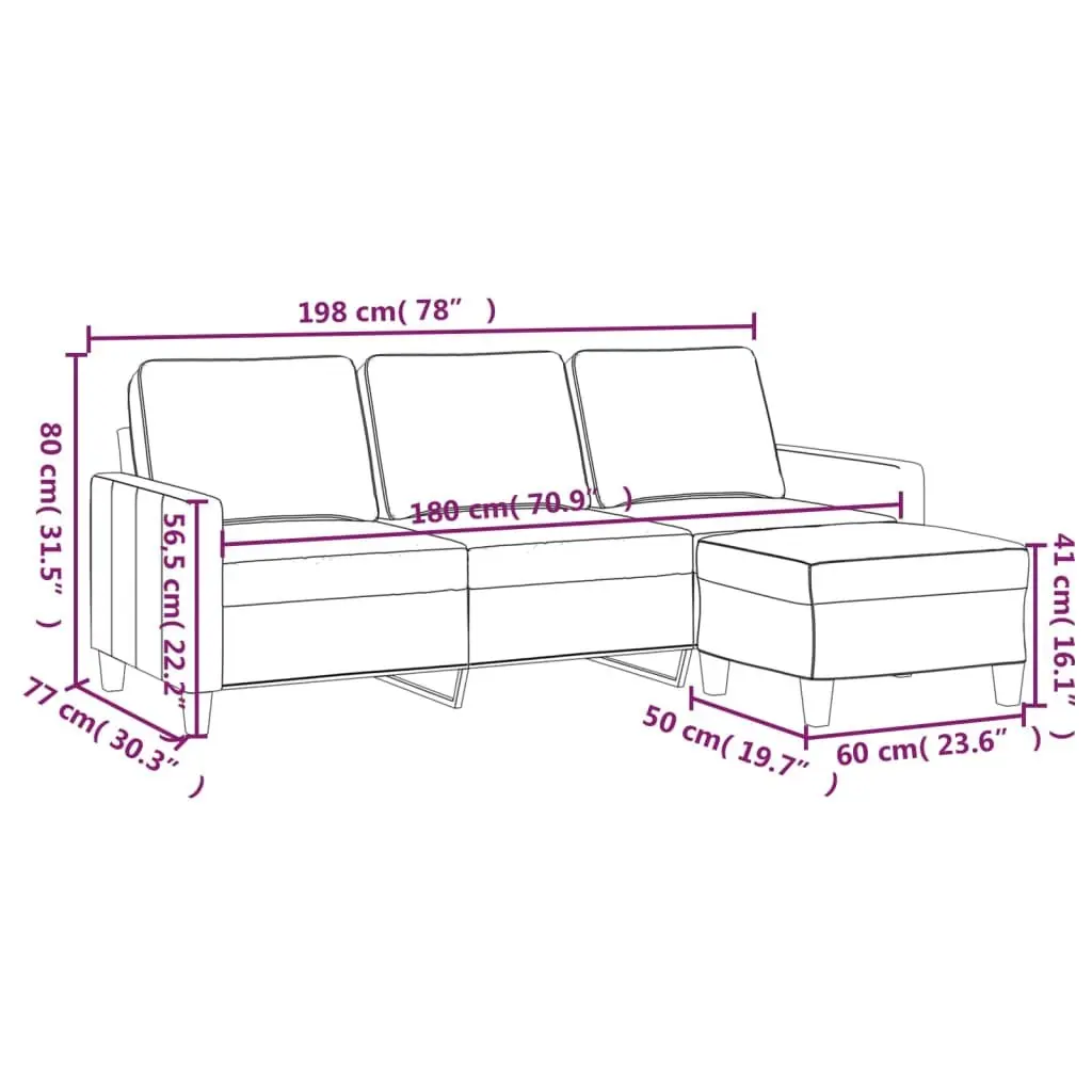 3-Seater Sofa with Footstool Grey 180cm Living Room Lounge Couch Fabric Seat
