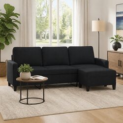 Black 3-Seater Sofa with Footstool for Cozy Living Spaces