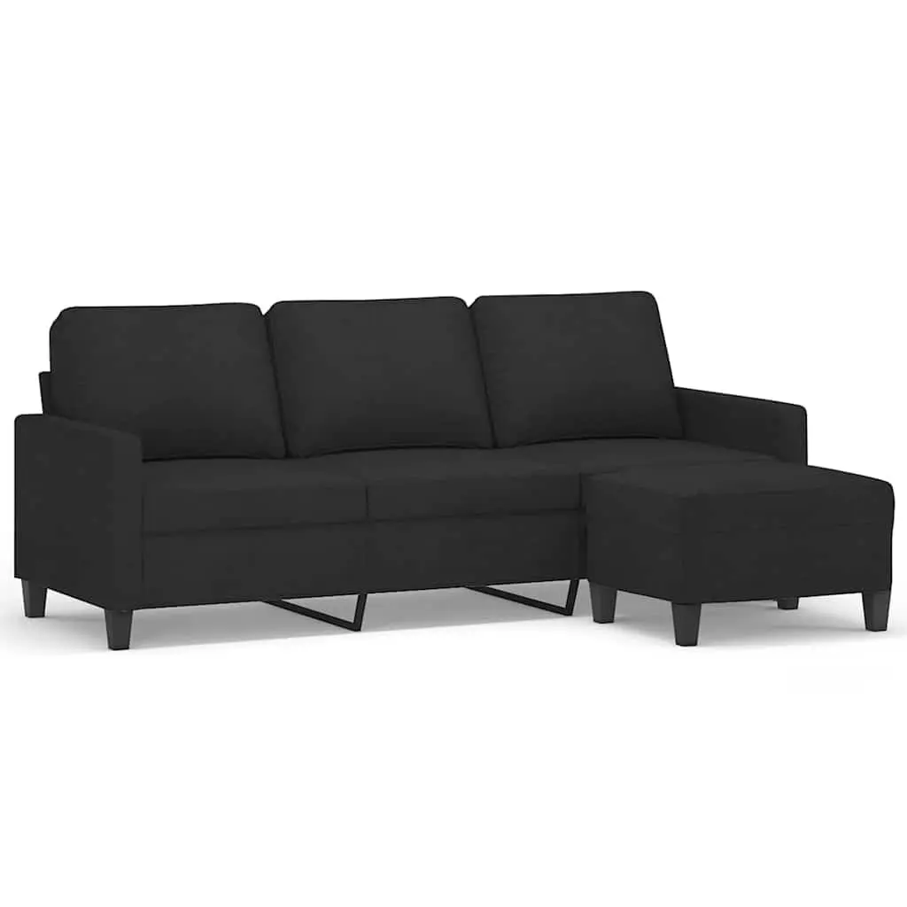 3-Seater Sofa with Footstool Black 180cm Living Room Furniture Modern Design
