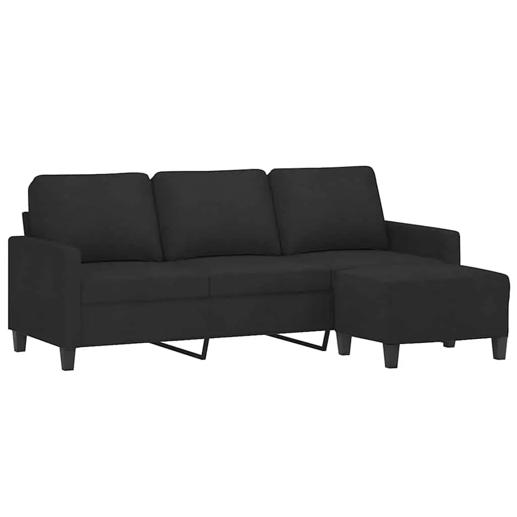 3-Seater Sofa with Footstool Black 180cm Living Room Furniture Modern Design