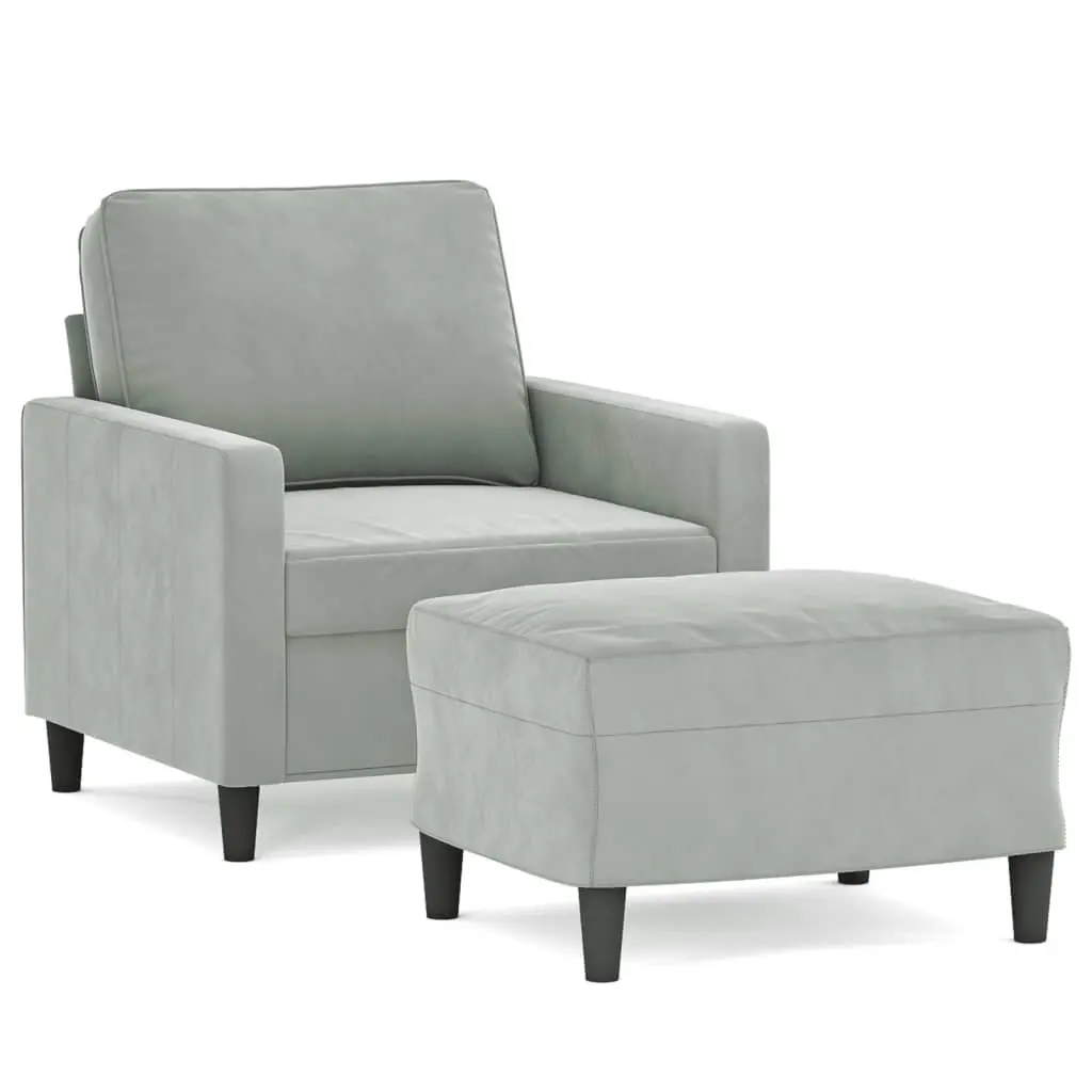Sofa Chair Grey Velvet Compact 60cm Plywood and Metal with Footstool