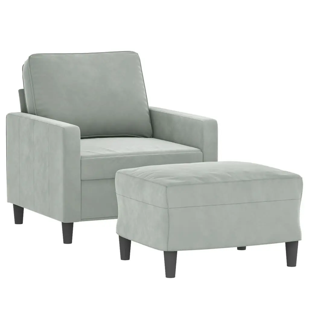 Sofa Chair Grey Velvet Compact 60cm Plywood and Metal with Footstool