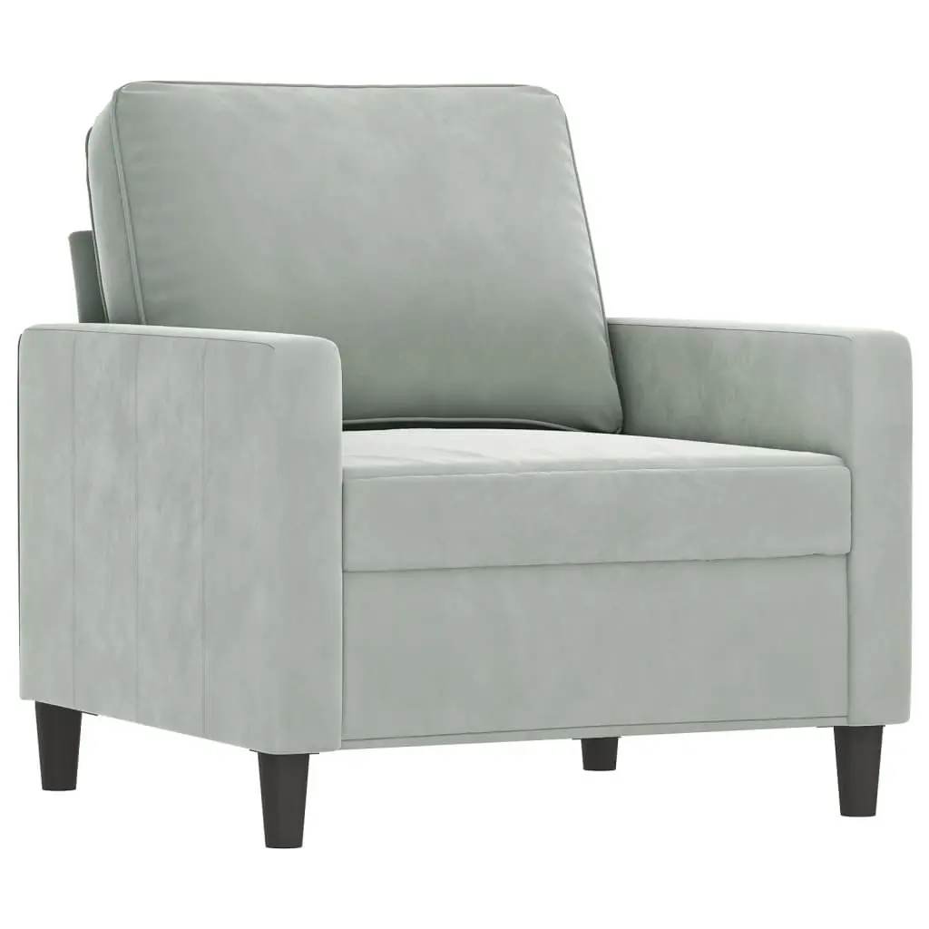 Sofa Chair Grey Velvet Compact 60cm Plywood and Metal with Footstool