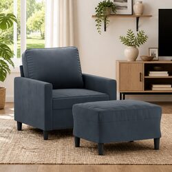 Grey Velvet Sofa Chair with Footstool for Cozy Spaces