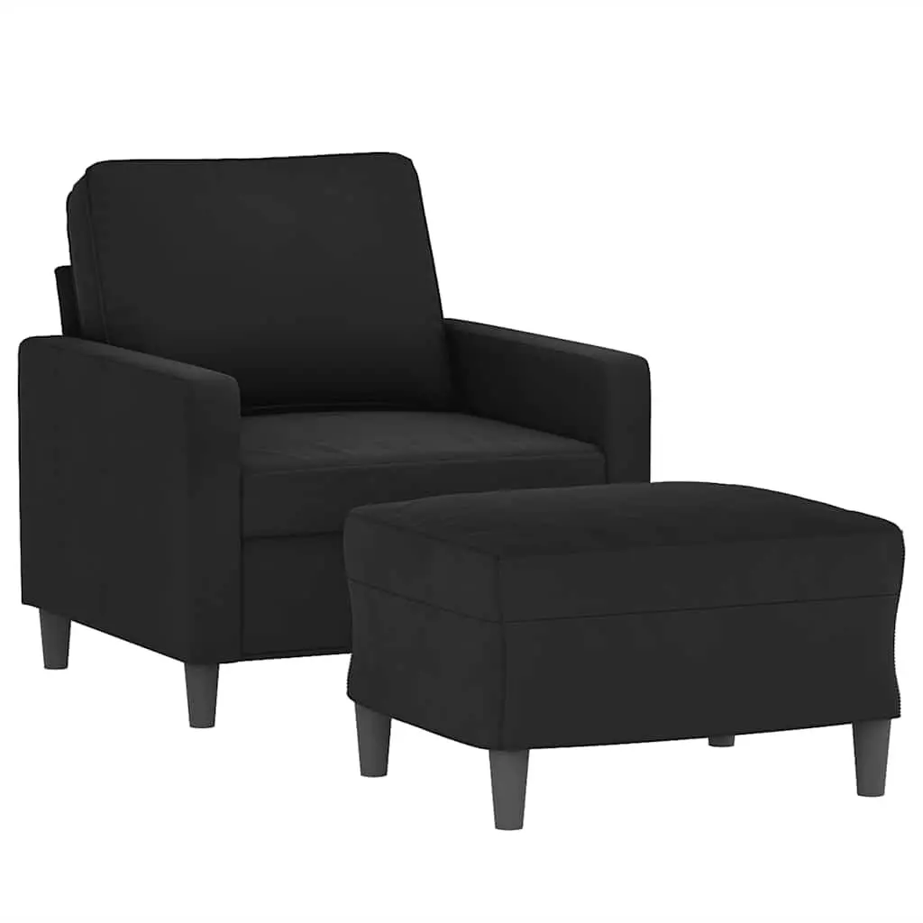 Black Velvet Sofa Chair with Footstool