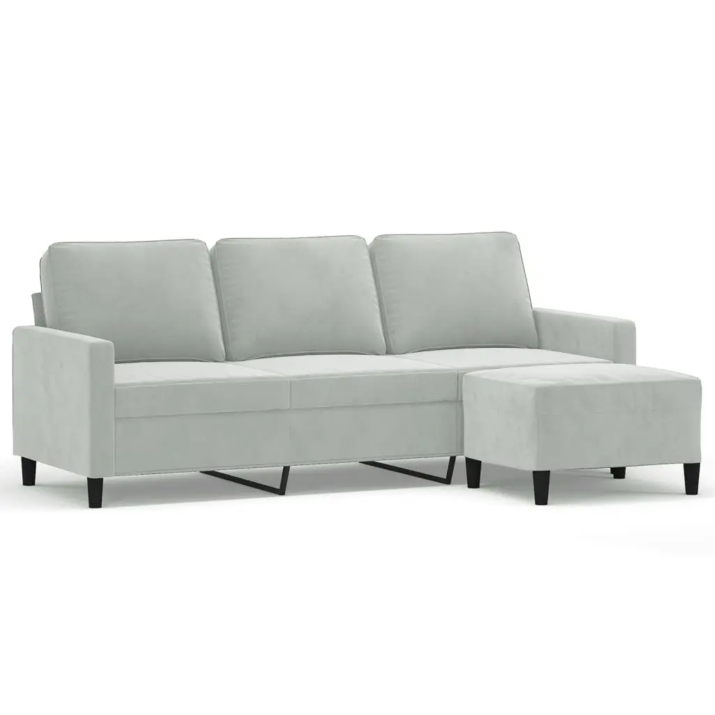 3-Seater Sofa Grey 180cm Modern Velvet with Footstool